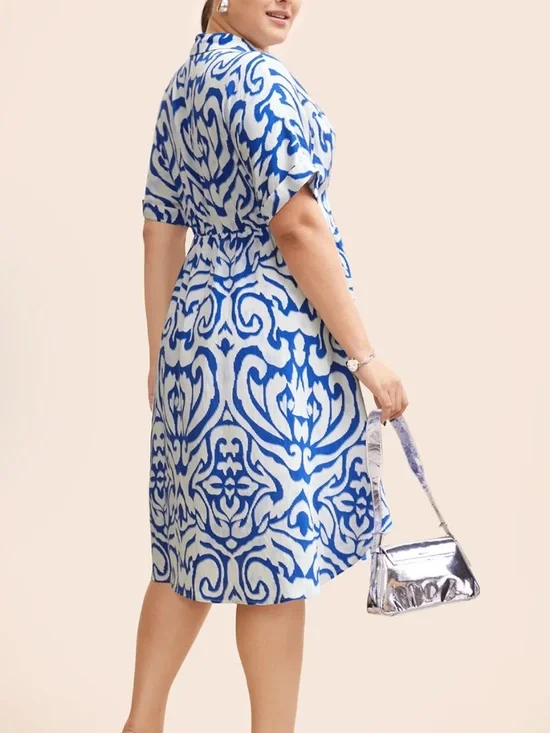BloomChic Blue and White Printed Midi Dress Button Detail Size 14/16 NWT - Picture 2 of 11